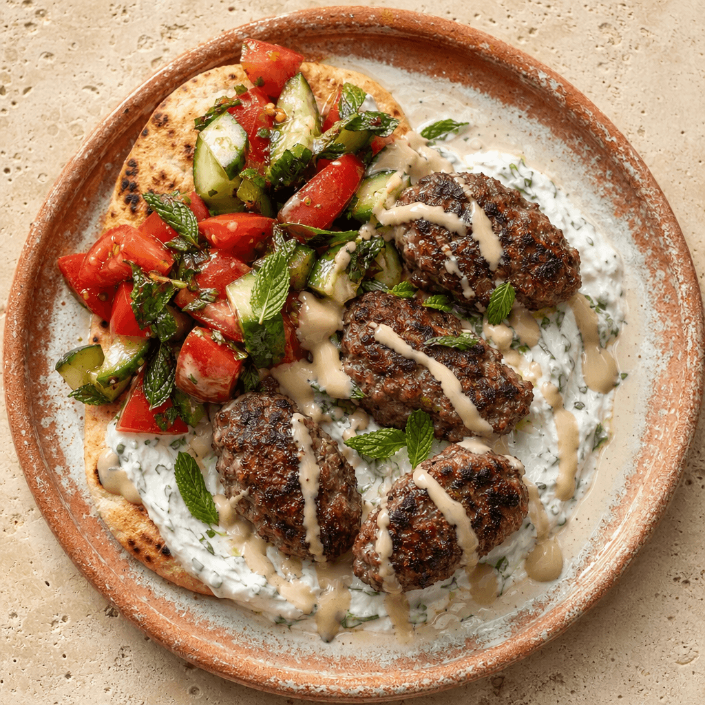 Turkish Lamb Köfte with Herby Yoghurt & Salad