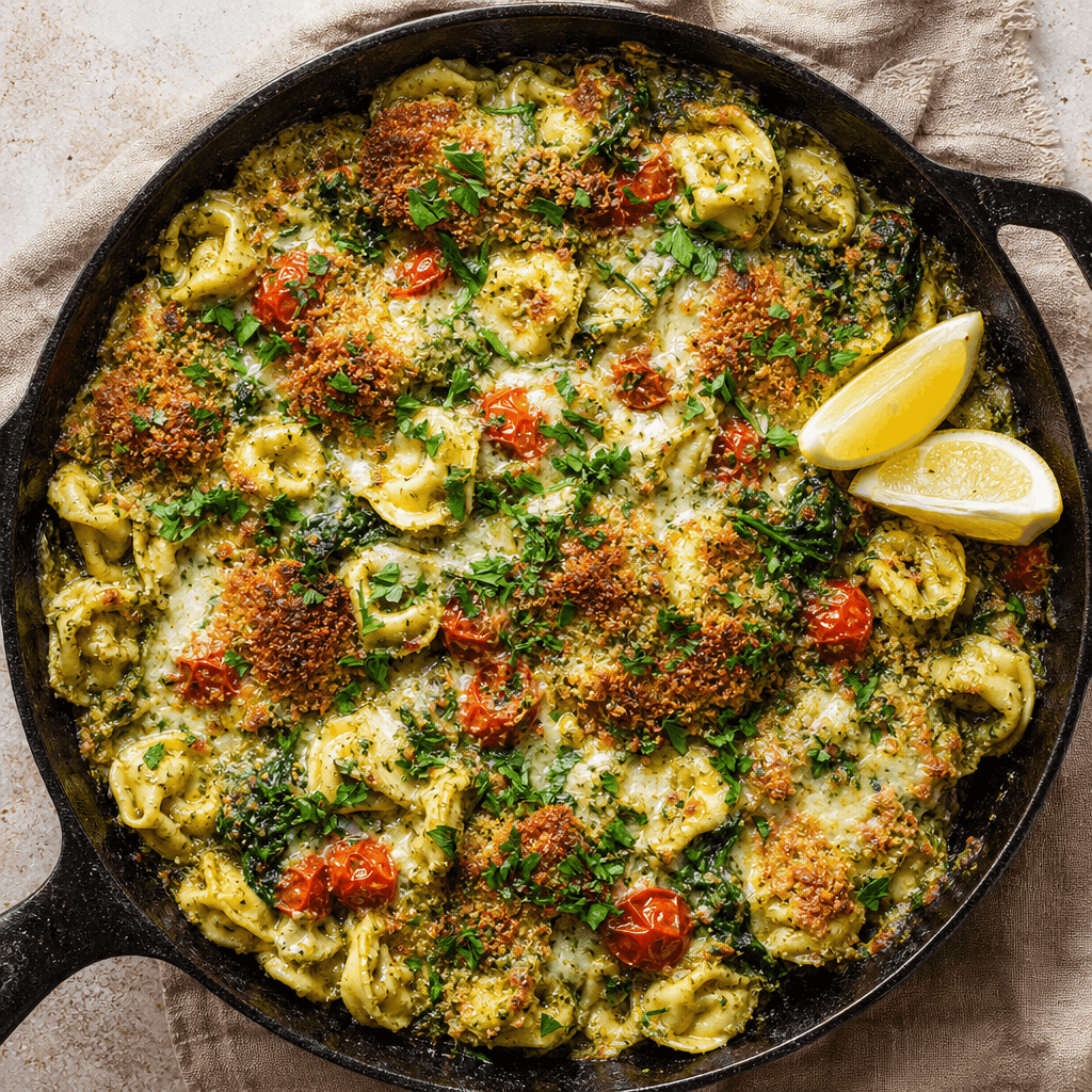 Creamy Pesto Tortellini Bake