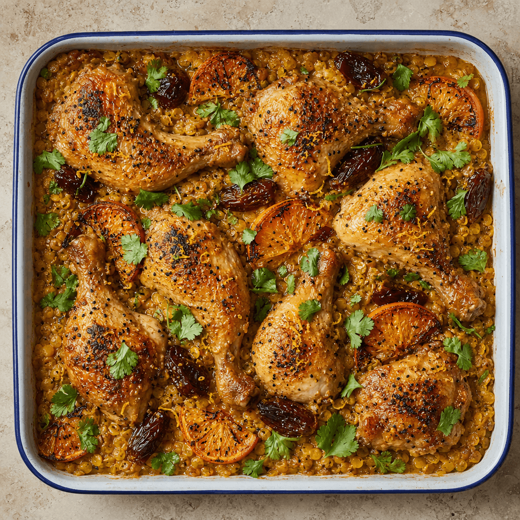 Chicken, Date, Orange and Split Pea Tray Bake