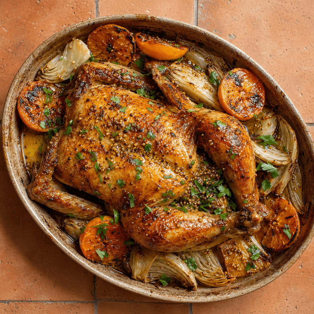 Roasted Chicken with Clementines and Arak