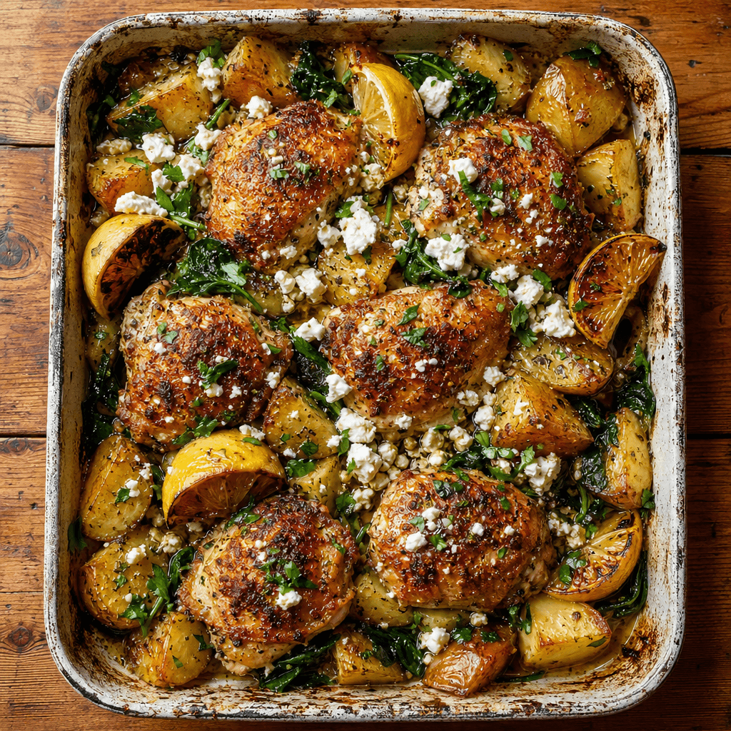 Crispy Lemon Chicken with Feta & Roast Potatoes