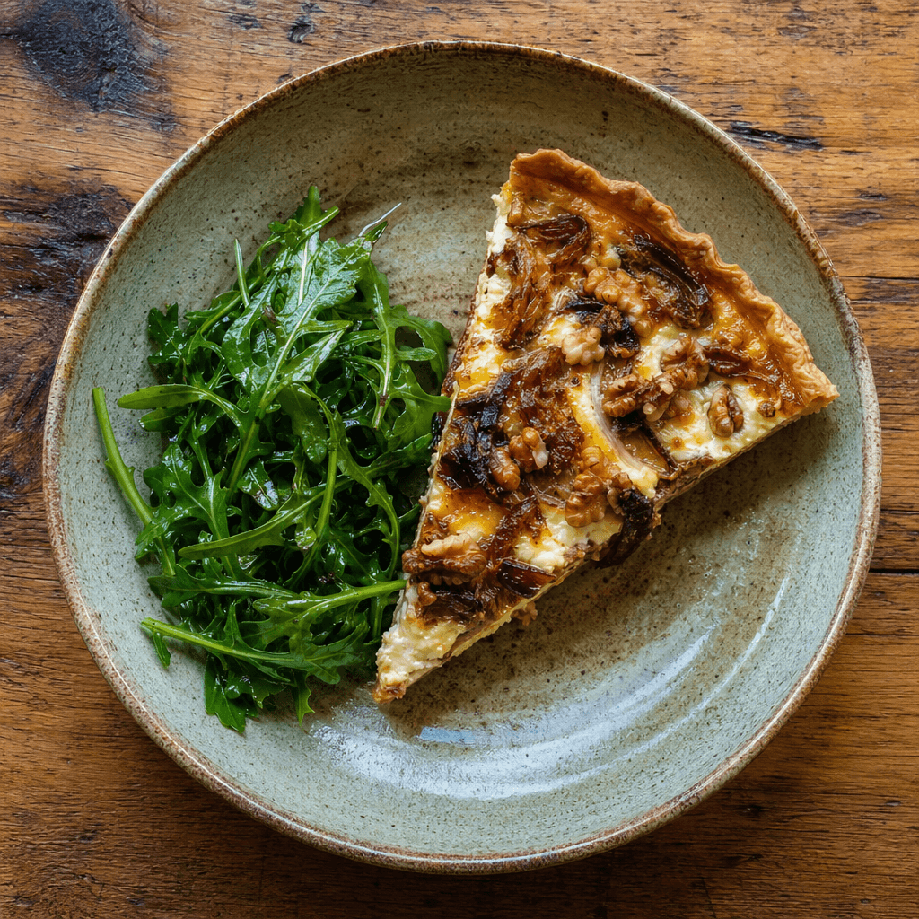 Goat's Cheese, Caramelised Onion and Walnut Quiche