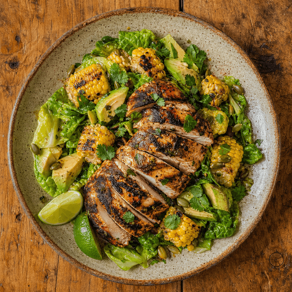 Grilled Chicken with Avocado, Lime & Charred Corn