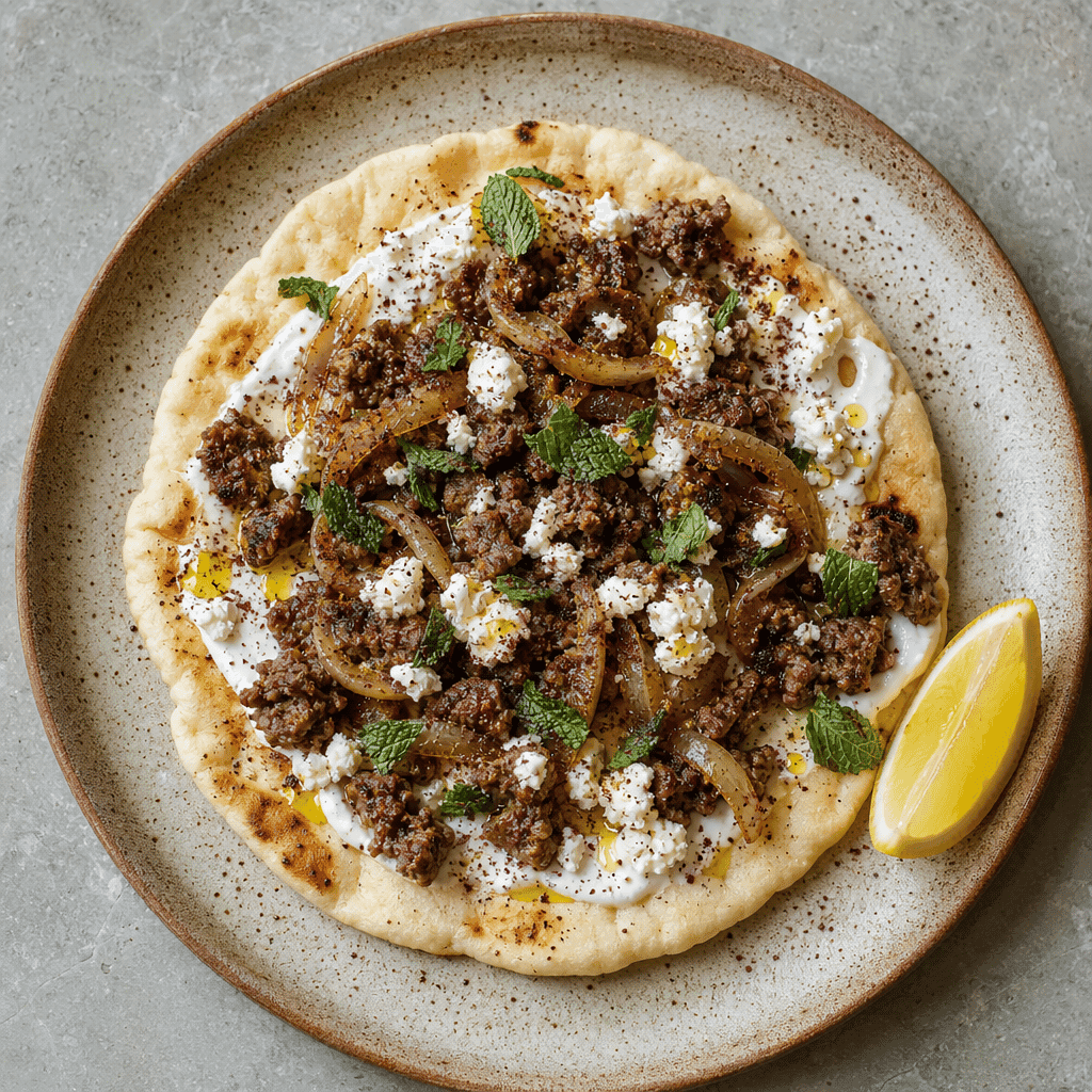 Lamb and Feta Flatbread with Yoghurt and Sumac