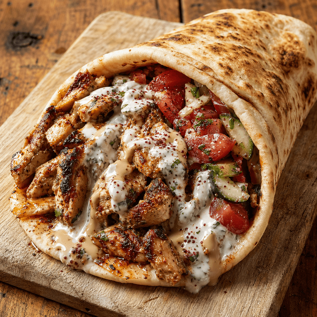 Chicken Shawarma with Tomato, Cucumber & Herby Yogurt